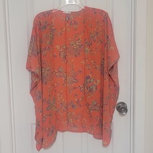 Floral Neon Orange Cover Up Pixelated Rose Print M